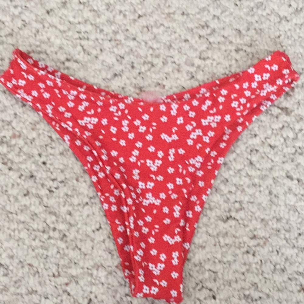 ROMWE Red floral high rise bikini bottoms